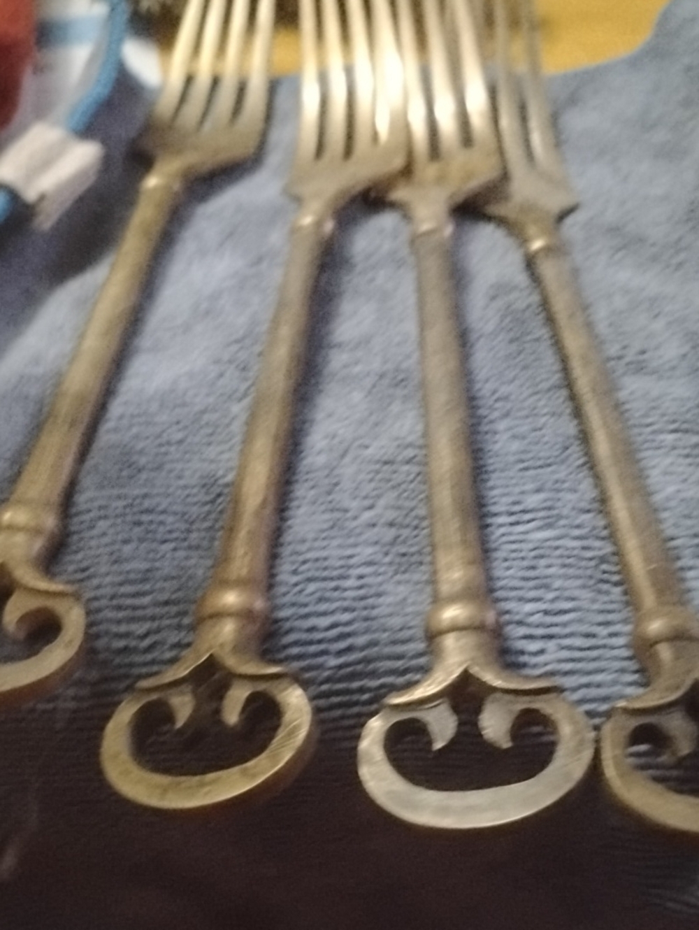 Antique-Style Brass Dinner Forks - Set of 6 Brass Finish and One Spoon
